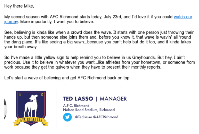 Great Email From Ted Lasso